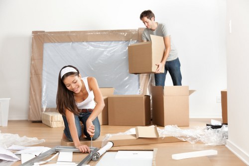 Office removals team preparing equipment for a business move in Harrow Weald
